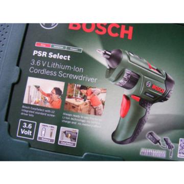 New Bosch PSR Select 3.6V Li-ion Cordless Screwdriver Case &amp; 12 Screwdriver Bits