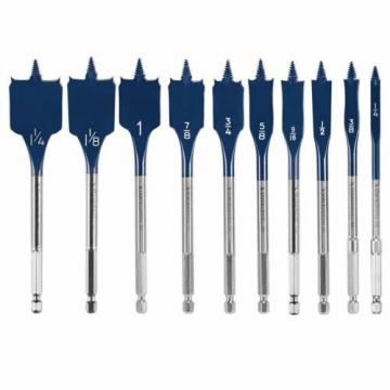 10-Pce Bosch Daredevil 6-Inch Wood Paddle Flat Drill Spade-Bit Threaded-Tip Set