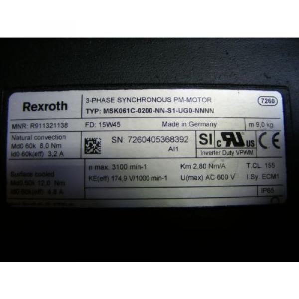 Rexroth Canada India MSK061C-0200-NN-S1-UG0-RNNN - Servo Motor #2 image