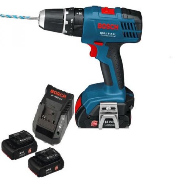 NEW! Bosch 18V Drill Driver Combo + 2 Batteries + Charger- GSR 18-2LI-10mm Chuck #1 image